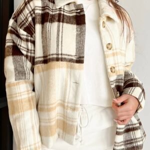 Multicolour Plaid Patchwork Side Pockets Buttoned Shacket