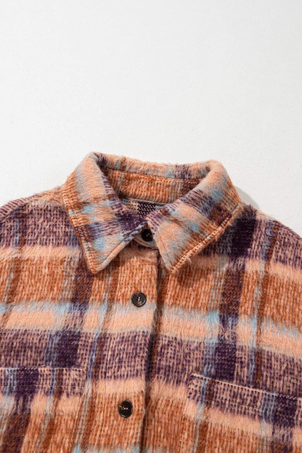 Multicolour Plus Size Plaid Print Collared Button Up Jacket