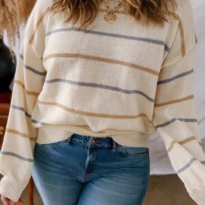 Multicolour Striped Drop Shoulder Plus Sweater