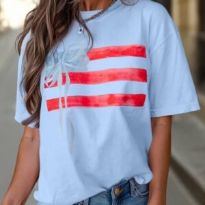 Myosotis Flag Bow Graphic Crewneck Tee