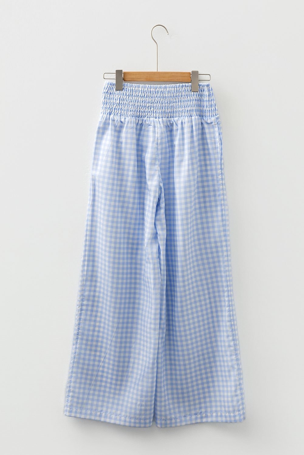 Myosotis Plaid Print Smocked High Waist Womens Loose Pants