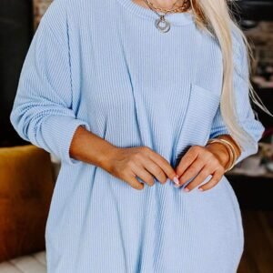 Myosotis Plus Size Ribbed Textured Long Sleeve T Shirt