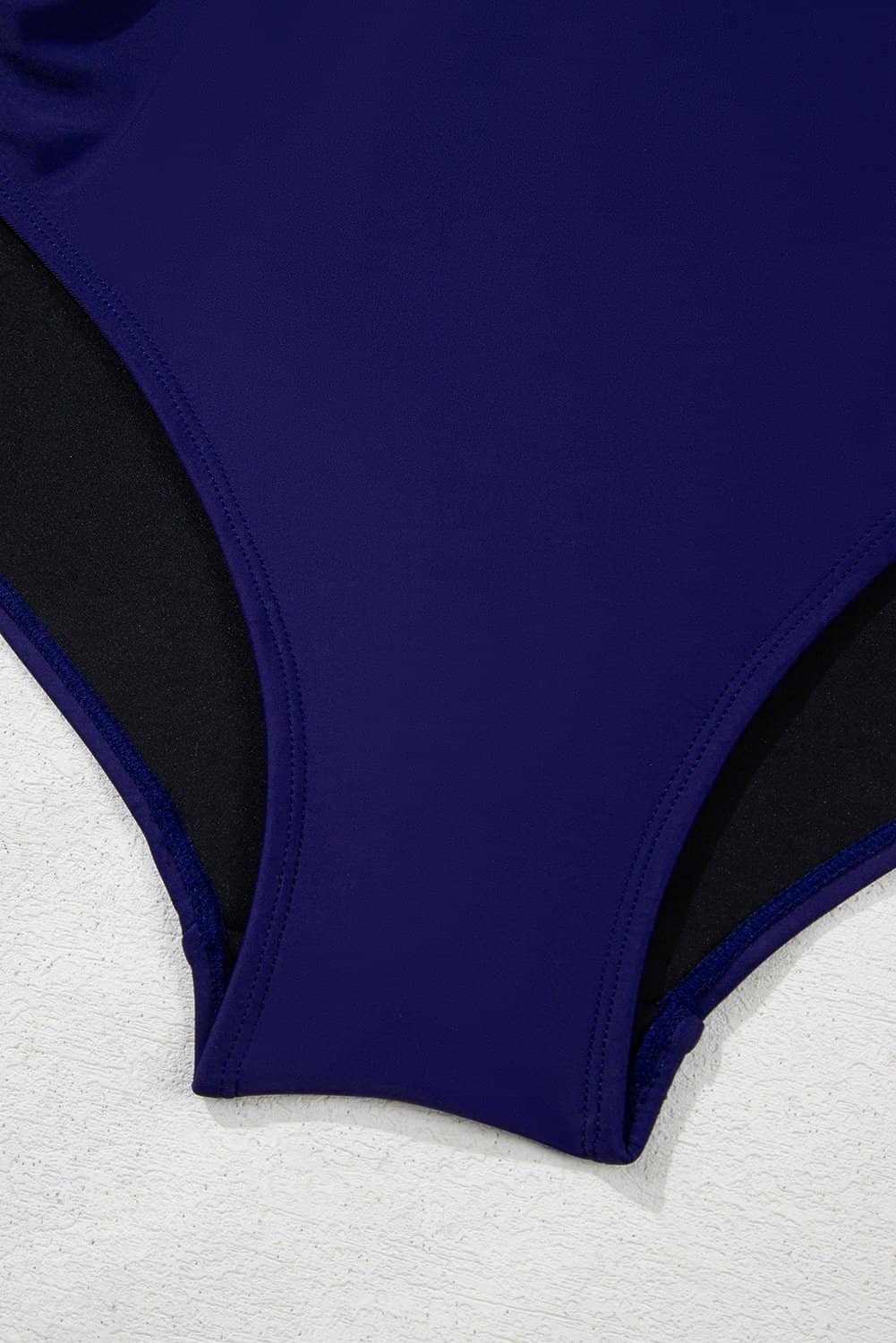 Navy Blue Embroidered Trim Wrap Tie Knot Plus Size High Waisted Bikini