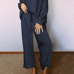 Navy Blue Ultra Loose Textured 2Pcs Slouchy Outfit