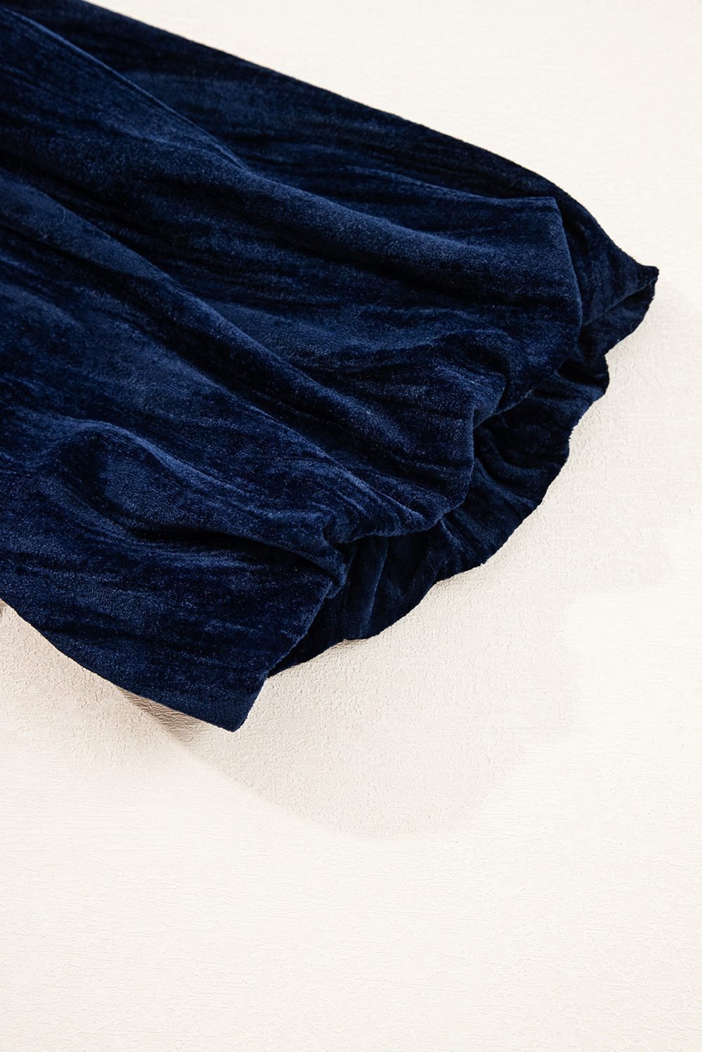 Navy Blue Velvet Ruched Bust Square Neck Short Puff Sleeve Plus Dress