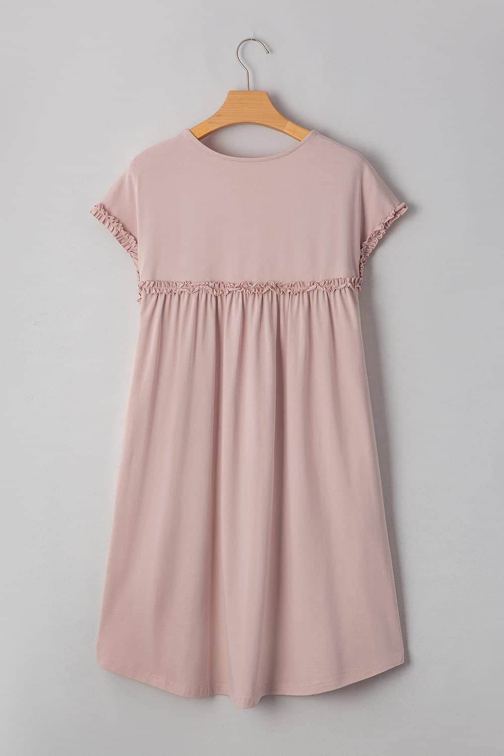 Oatmeal Frilled Trim Crew Neck Loose Fit Mini Dress