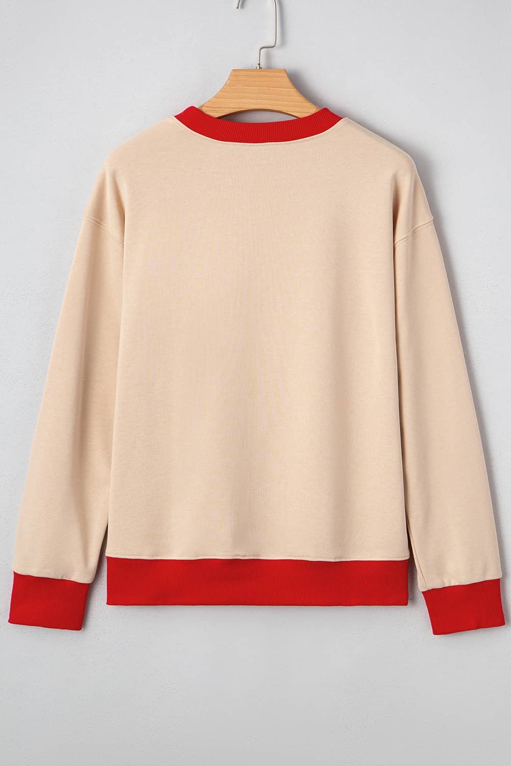Oatmeal Game Day Letter Graphic Varsity Striped Detail Baggy Sweatshirt