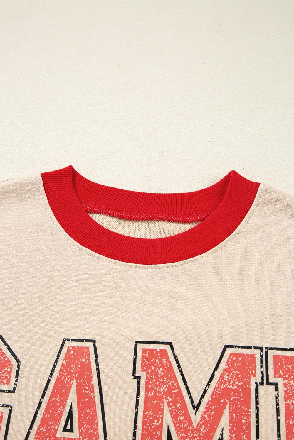 Oatmeal Game Day Letter Graphic Varsity Striped Detail Baggy Sweatshirt