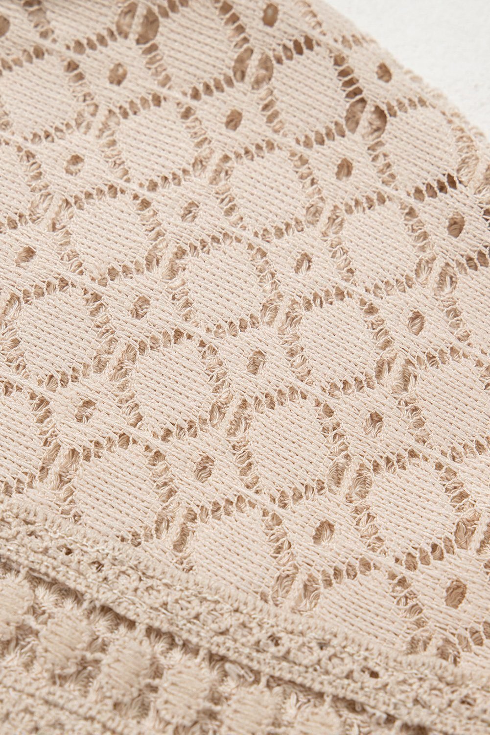 Oatmeal Lace Patchwork Waffle Short Sleeve Top