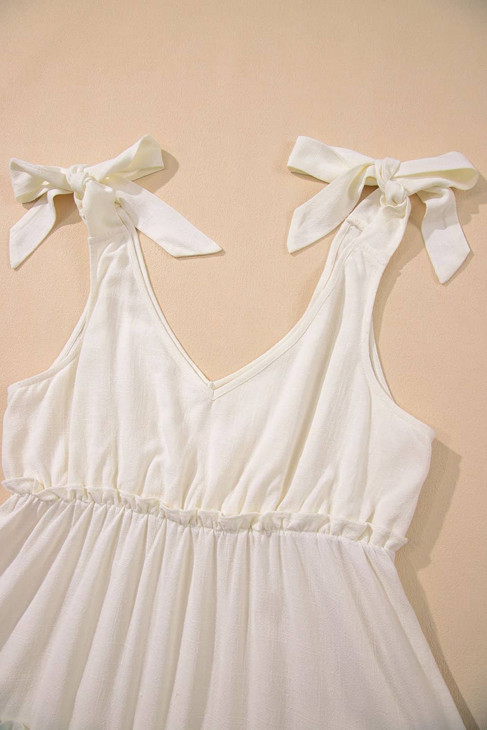 Oatmeal Solid Color Tied Straps Ruffle Tiered Mini Dress