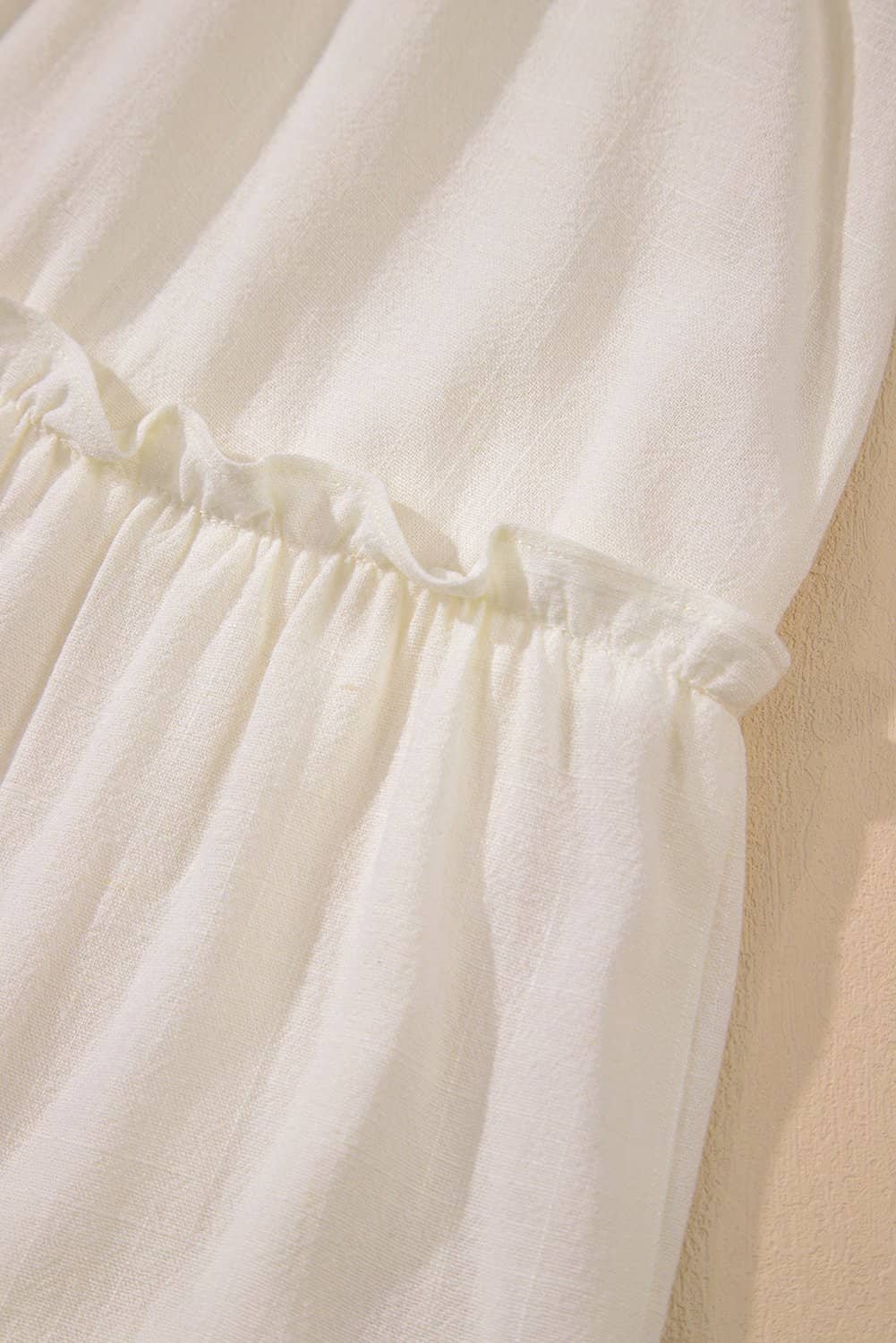 Oatmeal Solid Color Tied Straps Ruffle Tiered Mini Dress