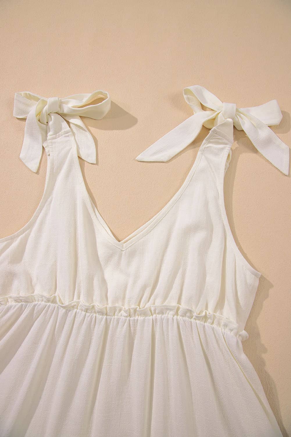 Oatmeal Solid Color Tied Straps Ruffle Tiered Mini Dress