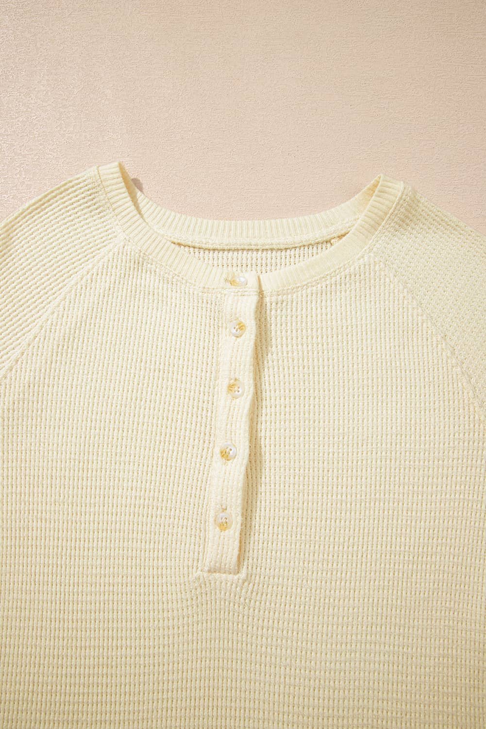 Oatmeal Textured Knit Half Buttons Henley Top
