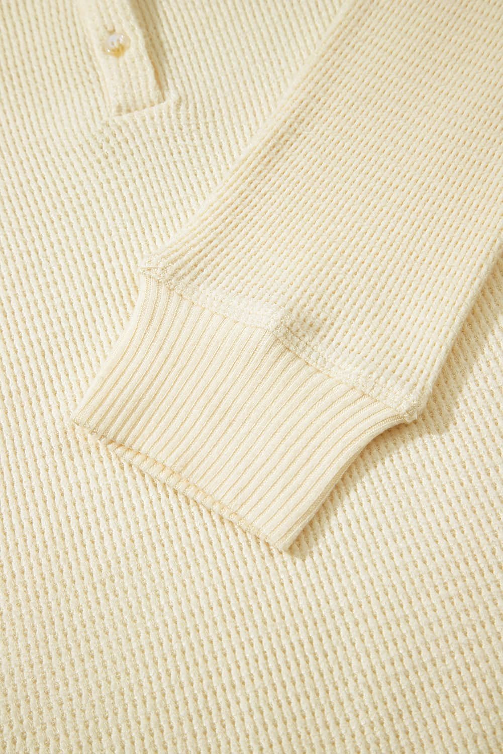 Oatmeal Textured Knit Half Buttons Henley Top