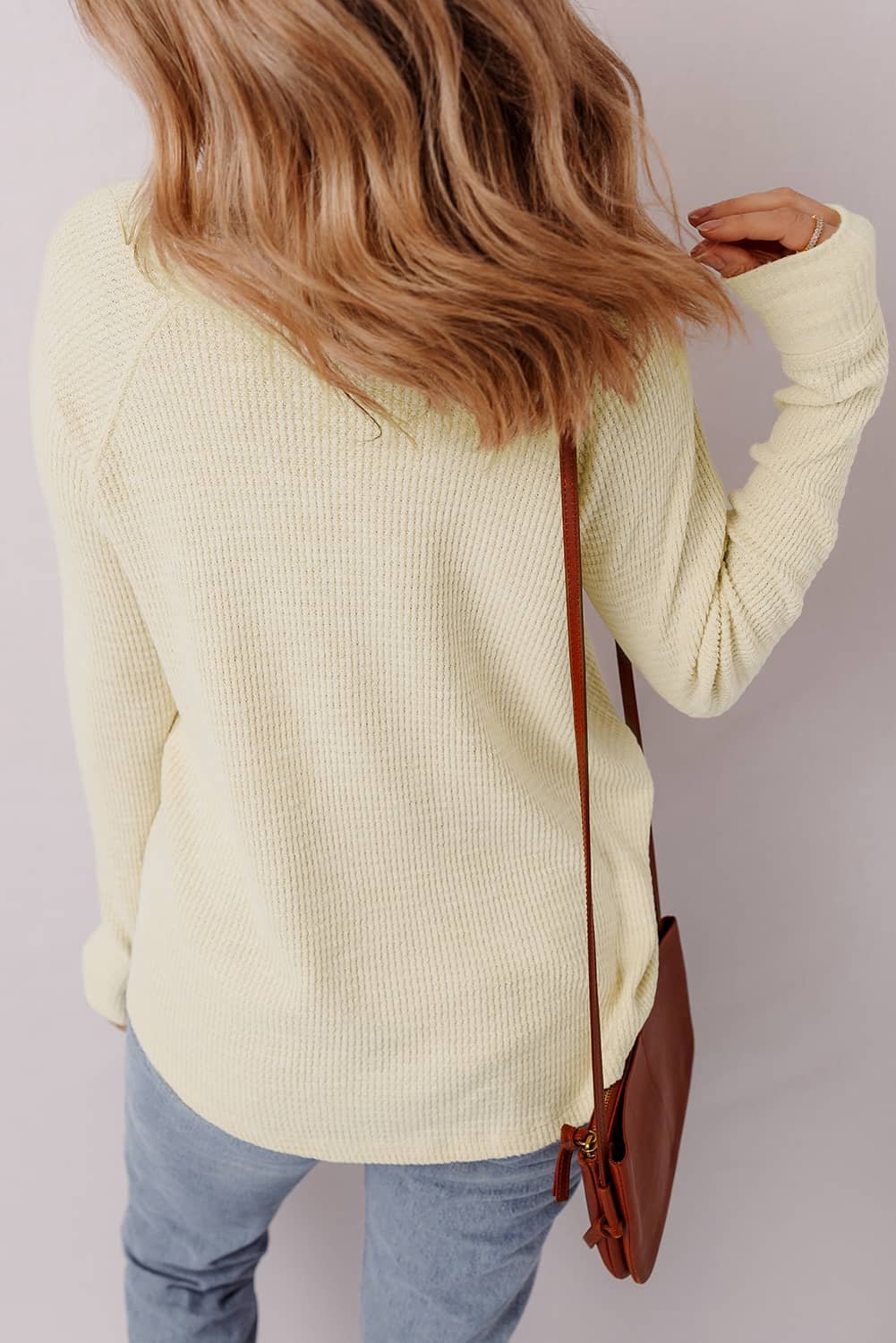 Oatmeal Textured Knit Half Buttons Henley Top