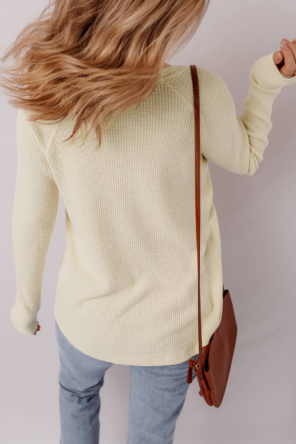 Oatmeal Textured Knit Half Buttons Henley Top