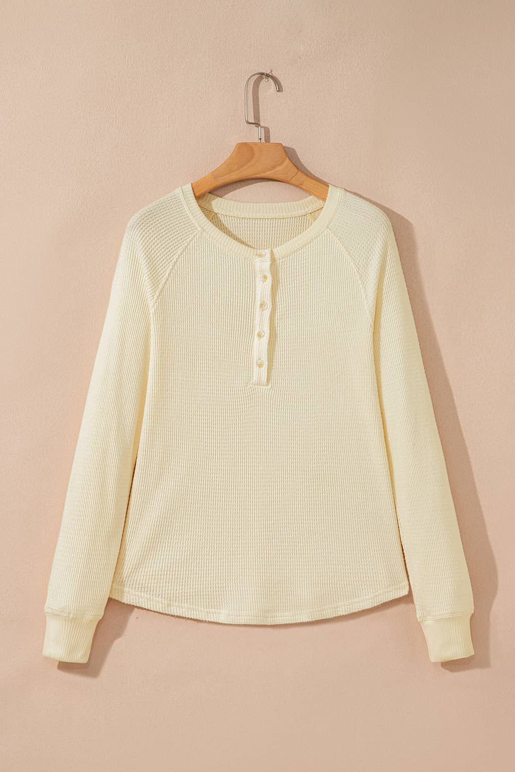 Oatmeal Textured Knit Half Buttons Henley Top
