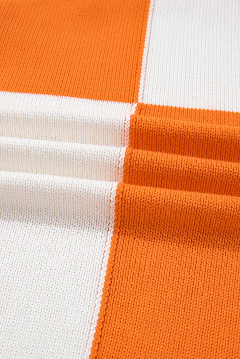 Orange Checkered Bubble Sleeve Drop Shoulder Open Cardigan