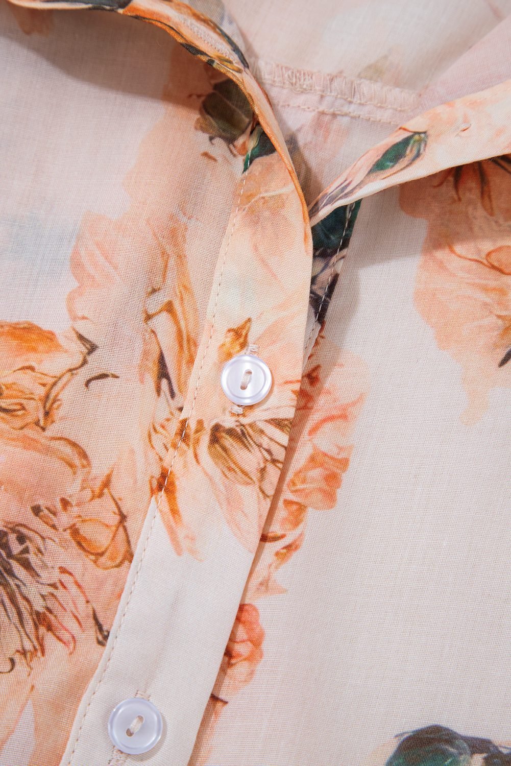 Orange Floral Puff Sleeve Lightweight Shirt
