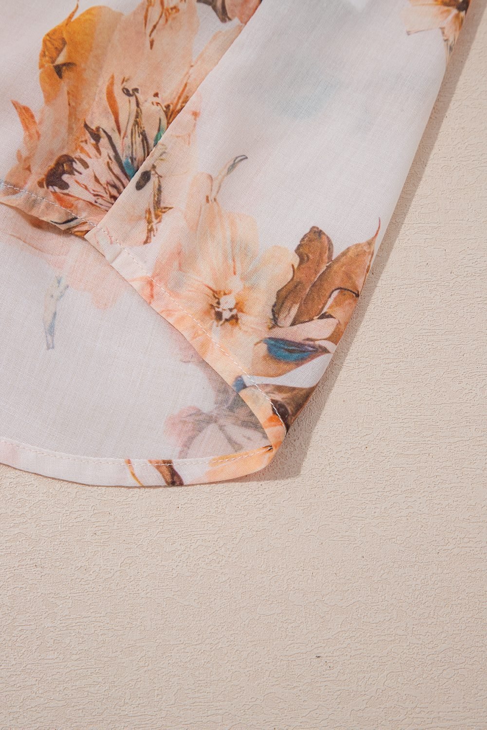 Orange Floral Puff Sleeve Lightweight Shirt