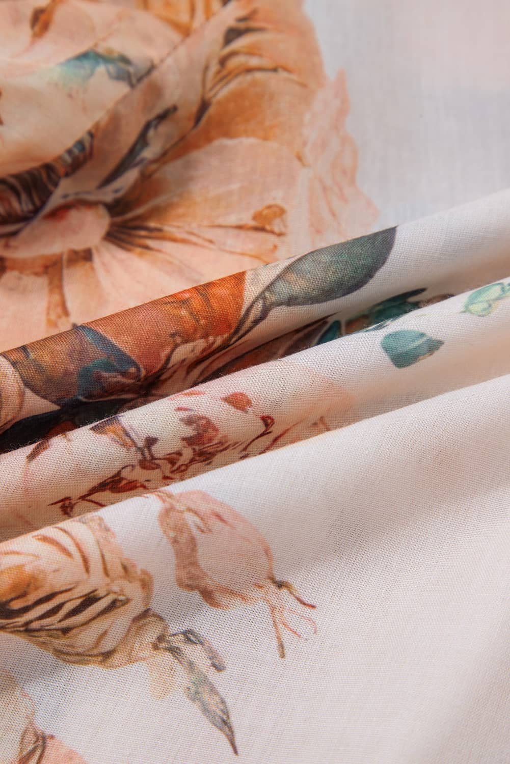 Orange Floral Puff Sleeve Lightweight Shirt