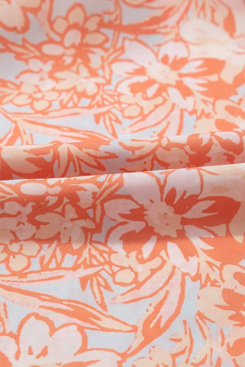 Orange Floral Ruffle Sleeve Split Neck Blouse