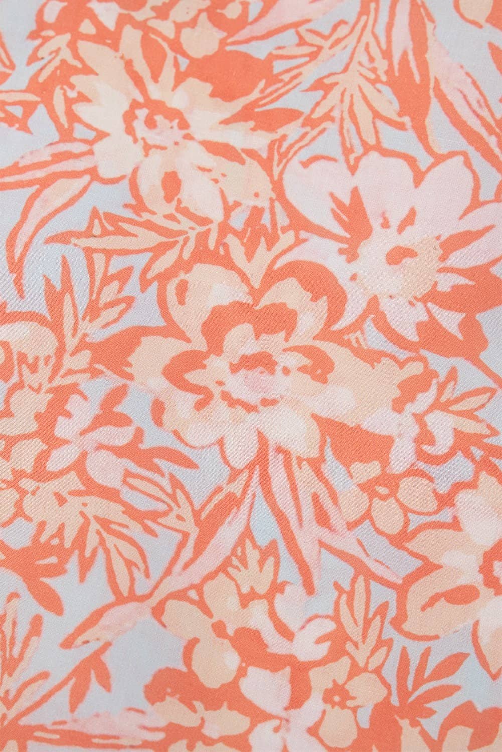 Orange Floral Ruffle Sleeve Split Neck Blouse