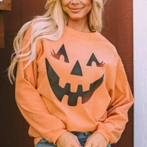 Orange Pumpkin Smile Face Graphic Sweatshirt