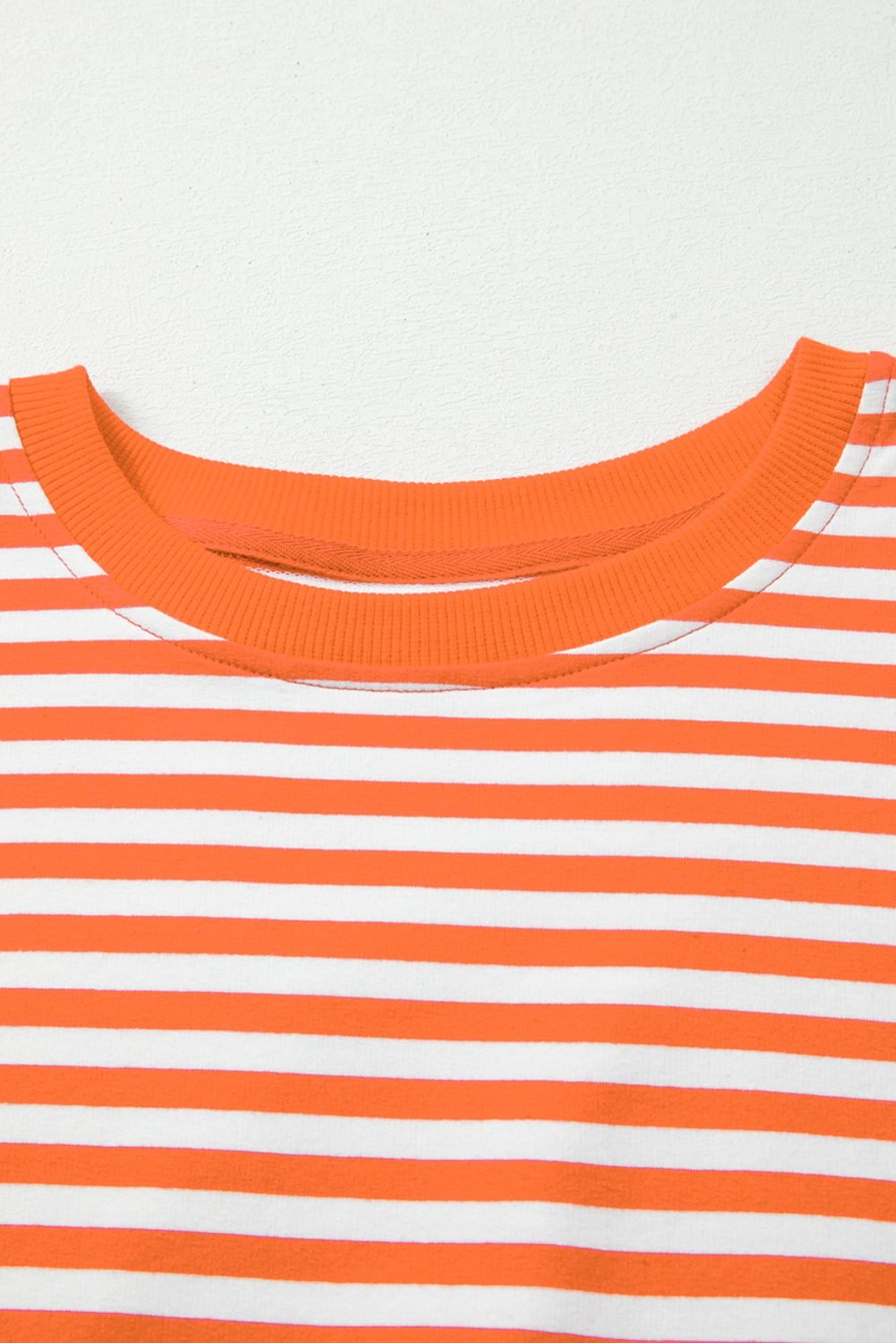 Orange Stripe Exposed Seam Drop Shoulder Casual Pullover Top