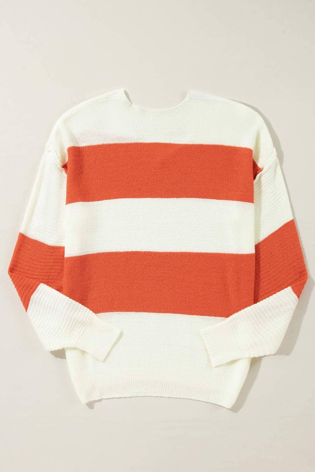 Orange Stripe Loose Color Block Drop Shoulder Bubble Sleeve Sweater