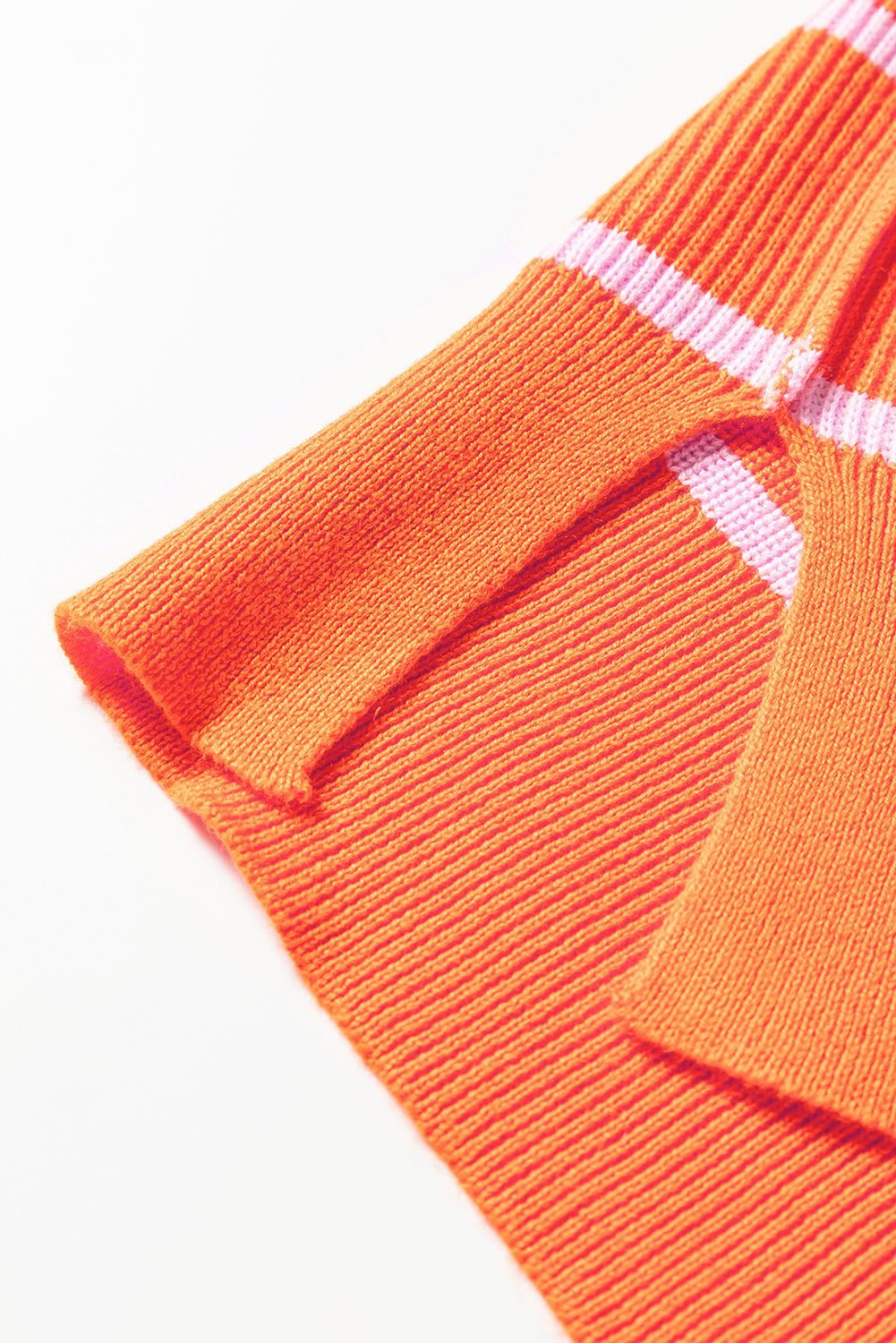 Orange Stripe Ribbed High Neck Drop Shoulder Boxy Fit Sweater