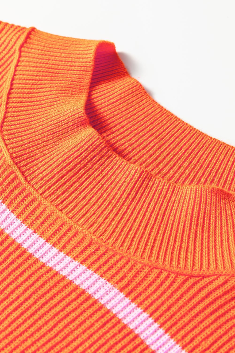 Orange Stripe Ribbed High Neck Drop Shoulder Boxy Fit Sweater