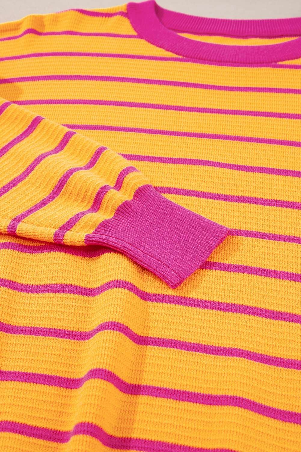 Orange Stripe Trimmed Round Neck Drop Shoulder Loose Sweater