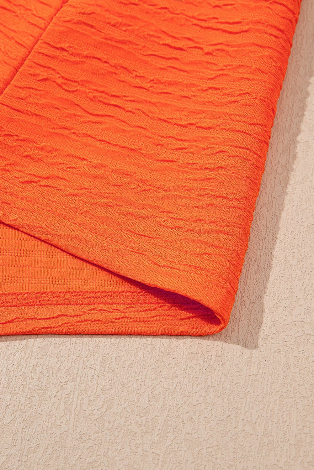 Orange Textured V Neck T Shirt And Shorts Set