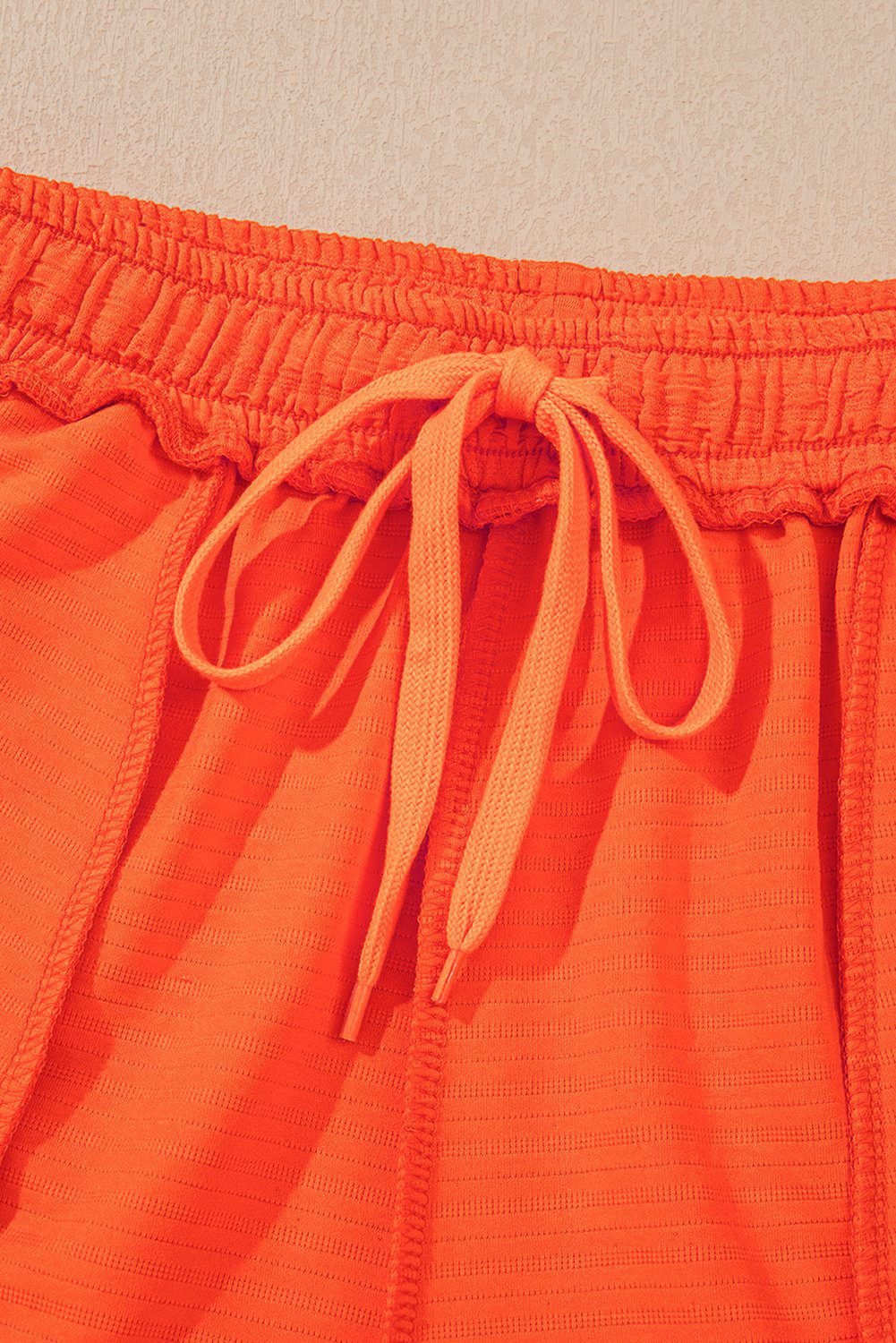 Orange Textured V Neck T Shirt And Shorts Set