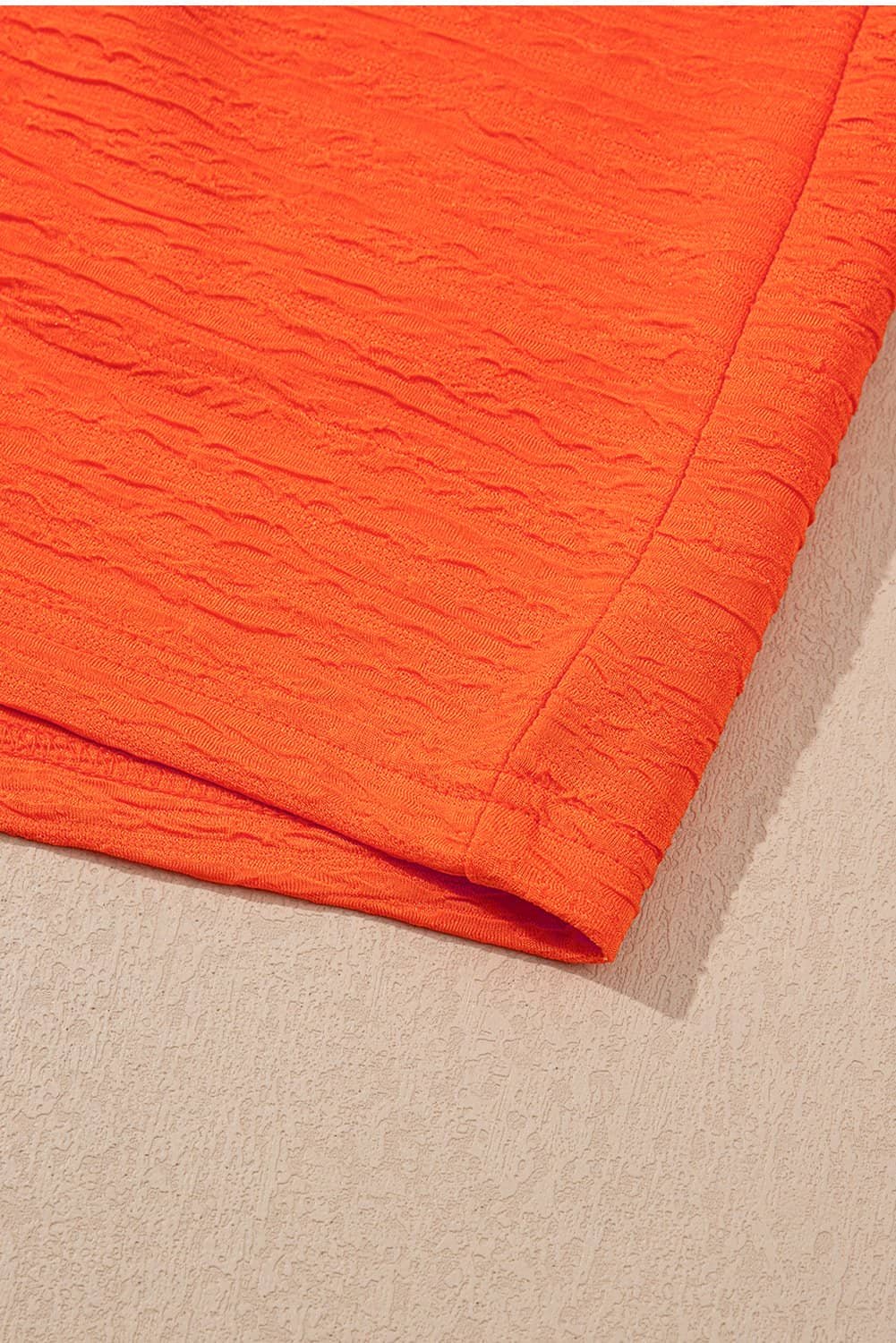 Orange Textured V Neck T Shirt And Shorts Set