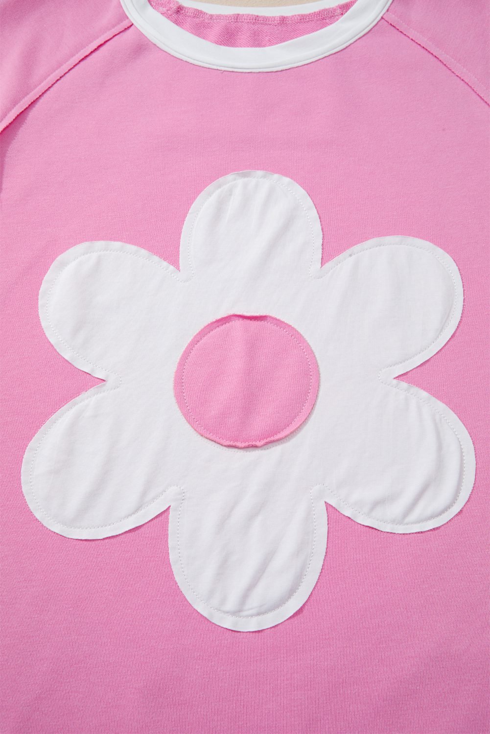 Orchid Bouquet Big Flower Patched Raw Seam Color Block 2 Piece Loose Pant Set