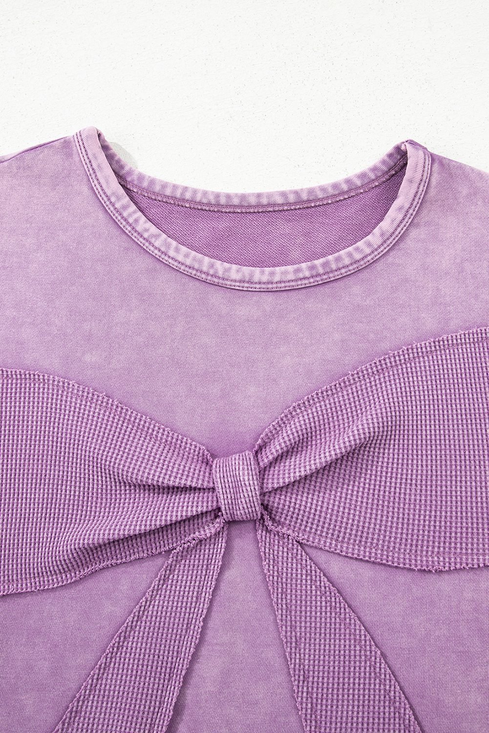 Orchid Bouquet Mineral Wash Big Bow Patchwork Pullover Sweatshirt