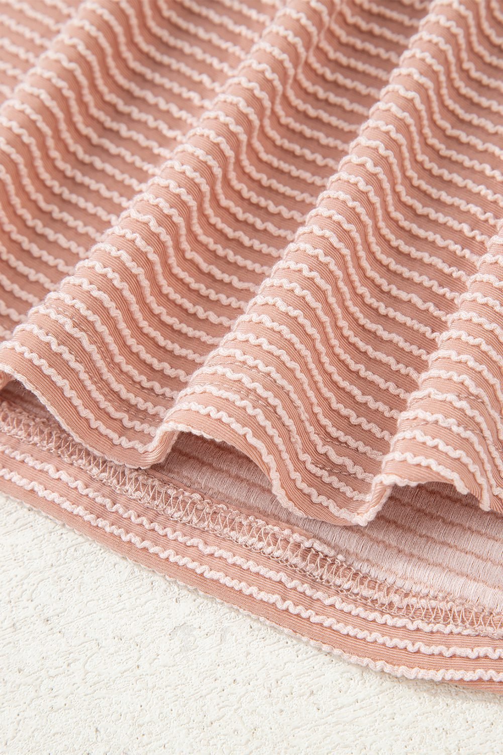 Pale Chestnut Horizontal Twist Ribbed Drawstring Cowl Neck Knit Top