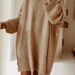 Pale Khaki Oversize Drop Shoulder Slouchy Sweater Dress