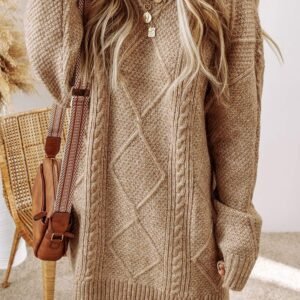 Parchment Cable Knit Drop Shoulder Loose Fit Sweater Dress