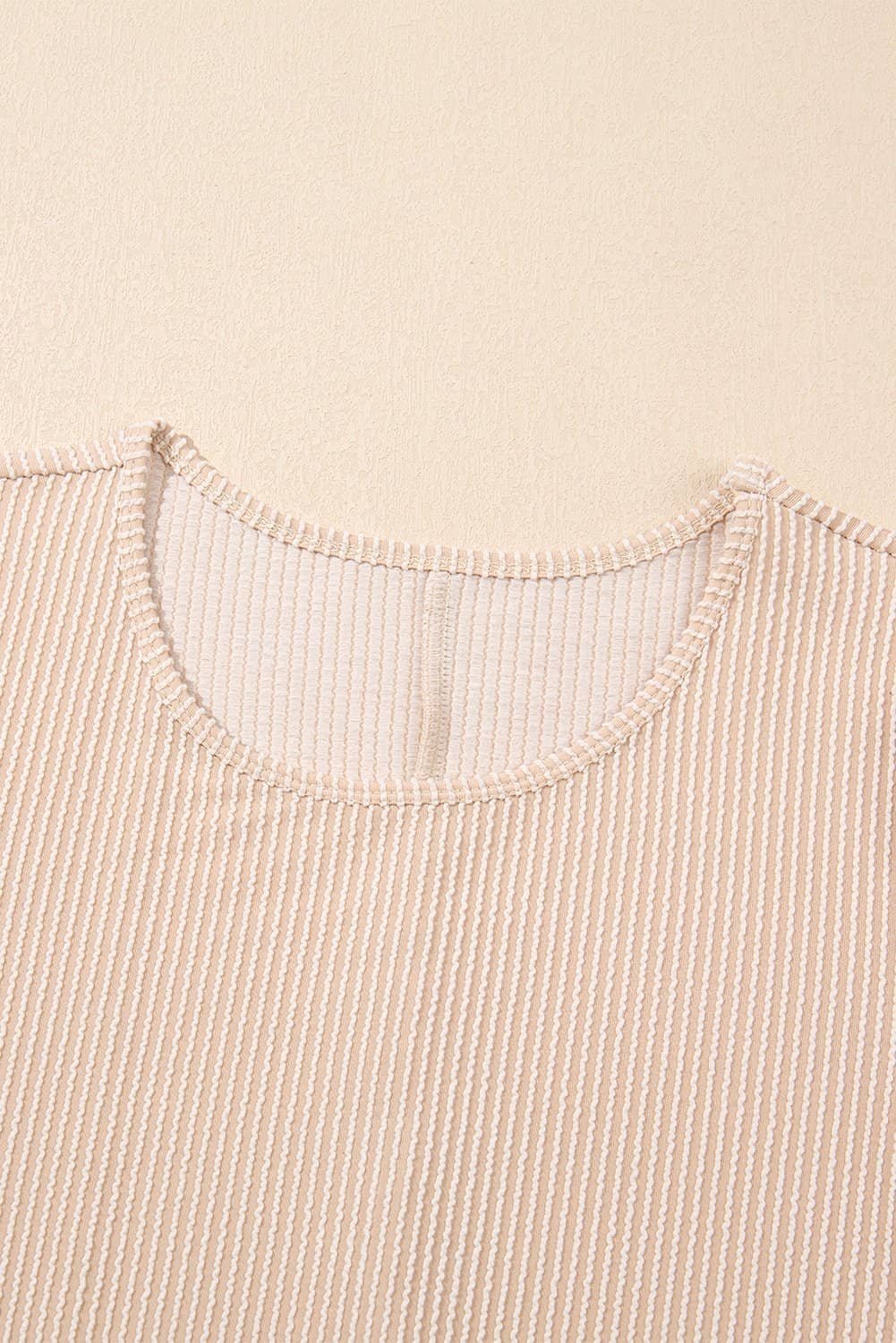 Parchment Corded Knit Crew Neck Puff Sleeve Shift Mini Dress