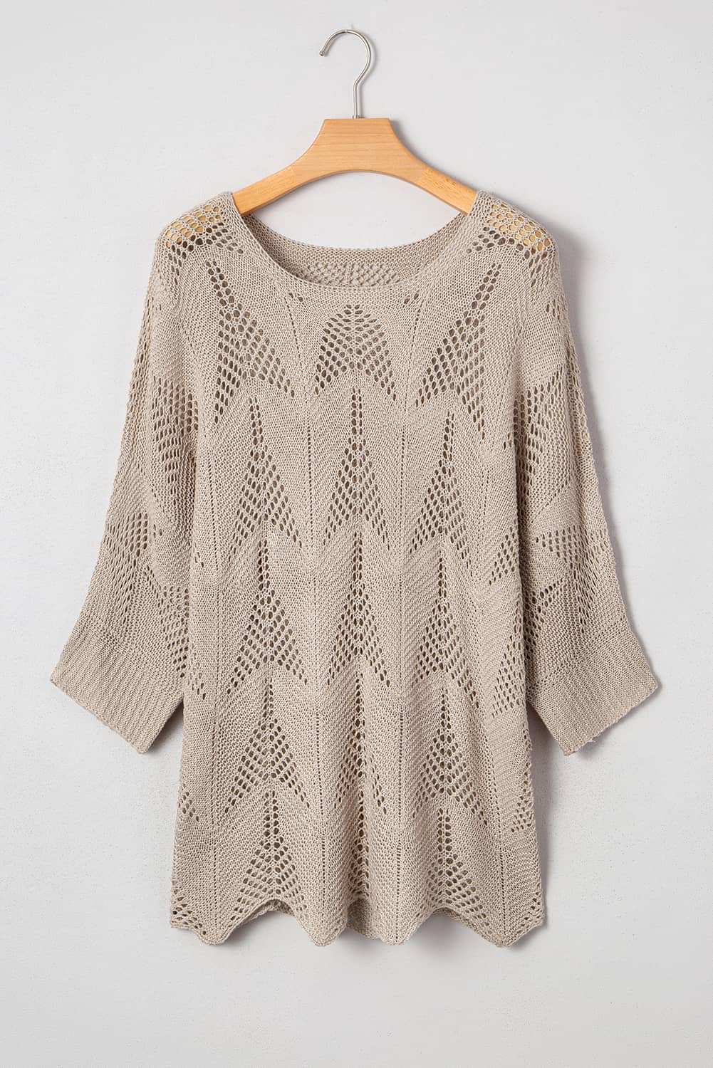 Parchment Hollow Out Knit 7/8 Sleeve Casual Sweater