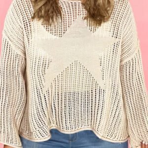 Parchment Hollow Out Knit Star Pattern Accent Plus Size Jumper