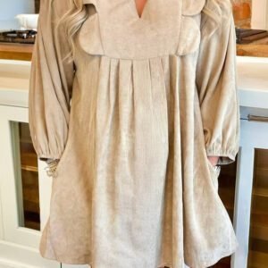 Parchment Notched Neck Scallop Detail Plus Size Mini Dress