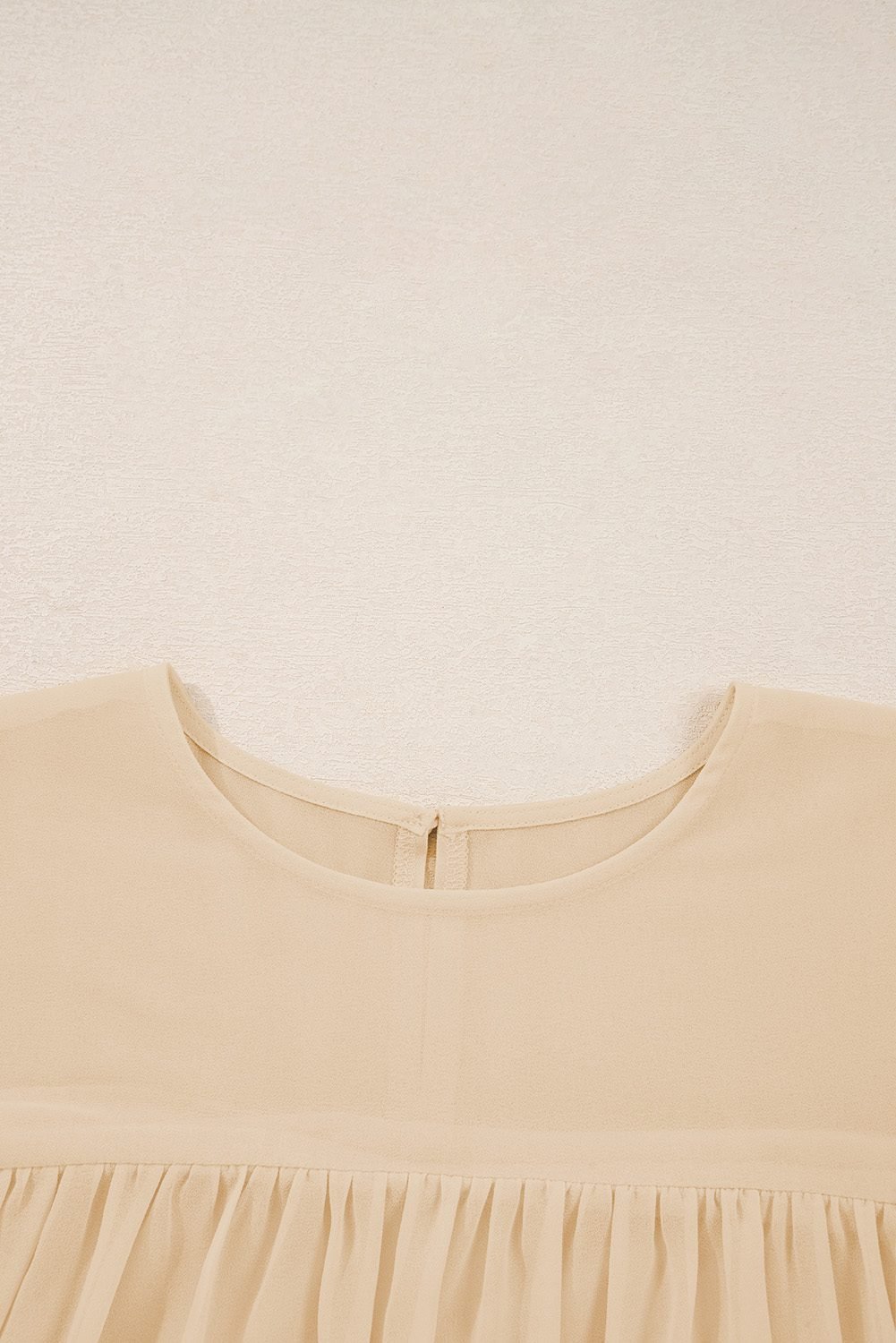 Parchment Pleated Ruffle Long Sleeve Chiffon Blouse