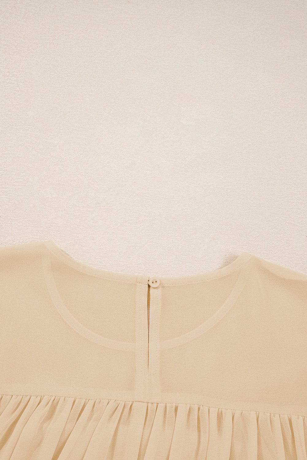 Parchment Pleated Ruffle Long Sleeve Chiffon Blouse