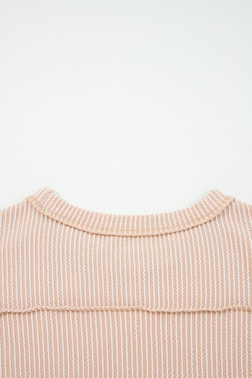 Parchment Twist Ribbed Exposed Seam Detail Long Sleeve Loose Top