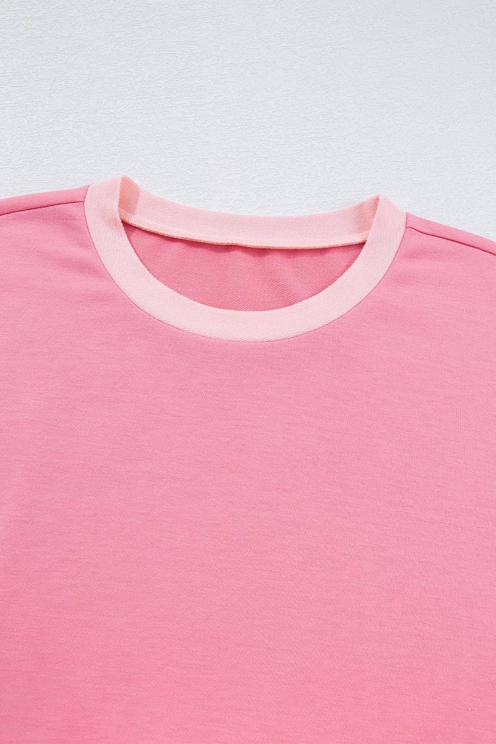 Peach Blossom Half Sleeve Raw Seam High Low Side Split Top