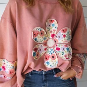 Peach Blossom Plus Size Floral Applique Drop Shoulder Sweatshirt
